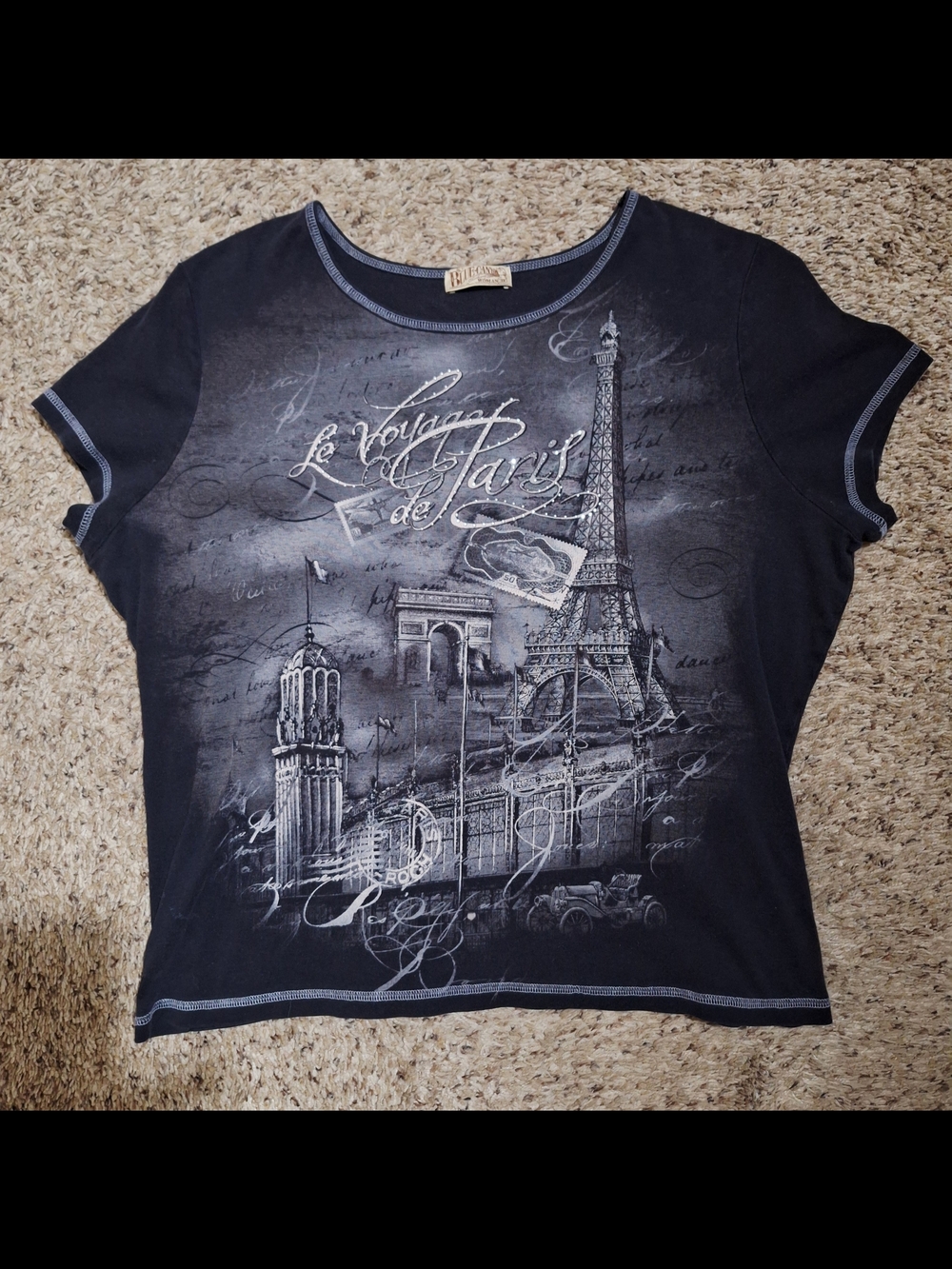 Vintage Y2K Blue Canyon Rhinestone Paris Graphic Top 3X
